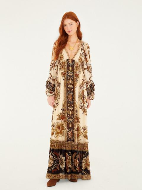 Sand Majestic Garden Ruffled Maxi Dress