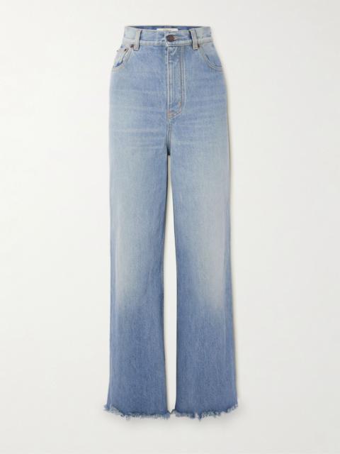 Frayed high-rise wide-leg jeans Light blue