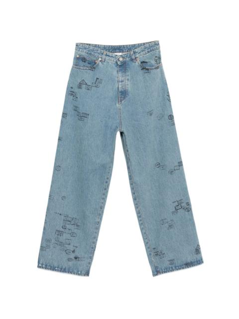 stamp-print jeans