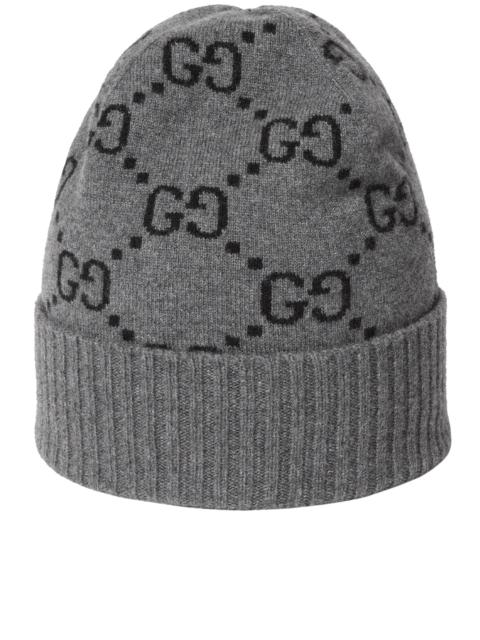 GUCCI GG Jacquard Beanie with Brim and Cuff in Cashmere
