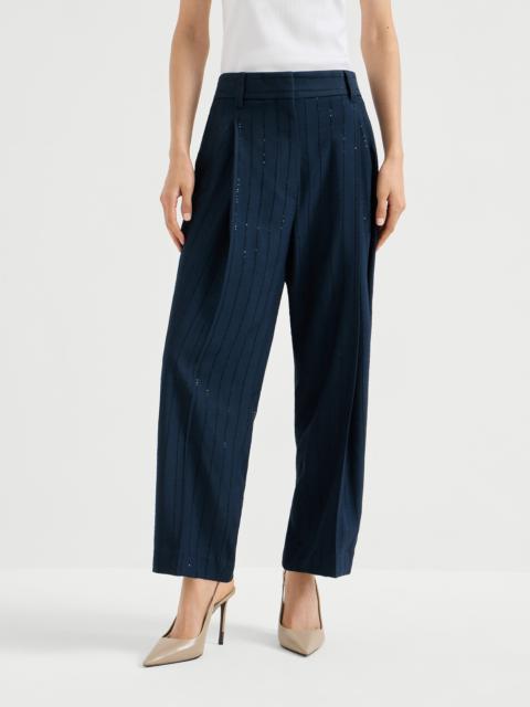 Dazzling chalkstripe slouchy trousers with monili
