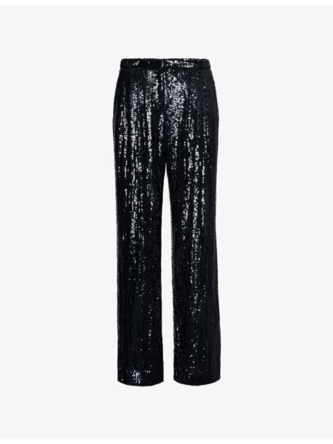 Sulli Straight Sequin-Woven Trousers
