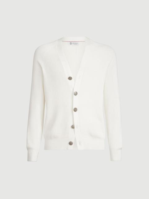 Cotton English rib cardigan with raglan sleeves