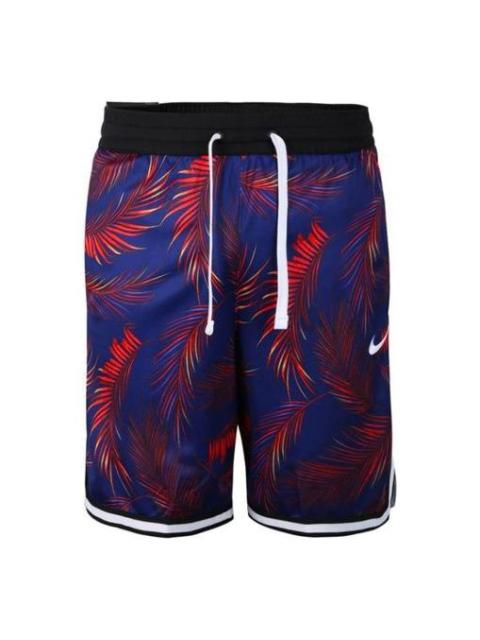 Nike Flowers Logo Printing Drawstring Basketball Shorts Blue AR1322-590
