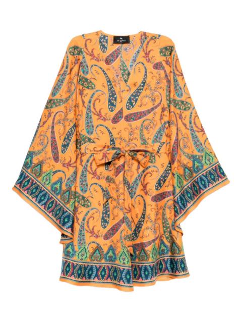 Paisley tie-waist silk dress