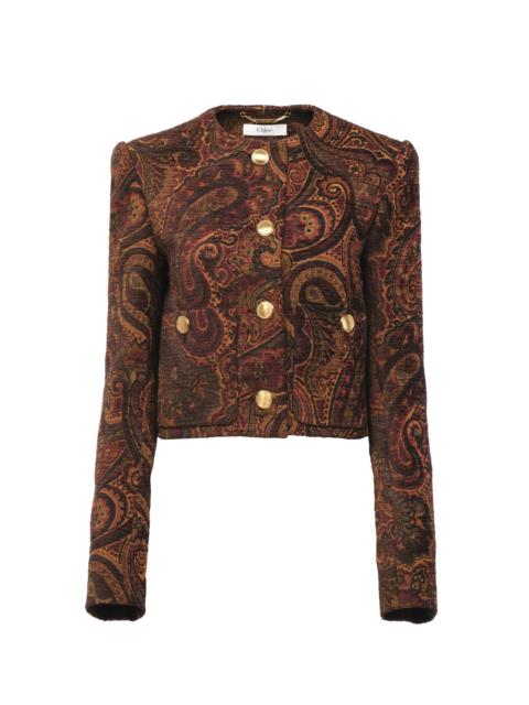 BOXY COLLARLESS JACKET IN TAPESTRY JACQUARD
