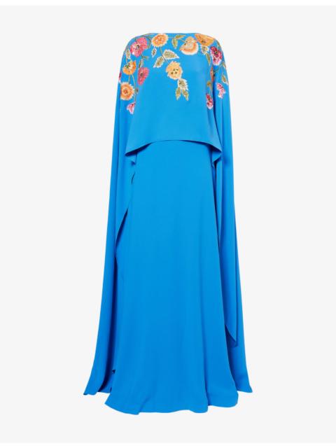 Floral Sequin-Embellished Cape Crepe Kaftan