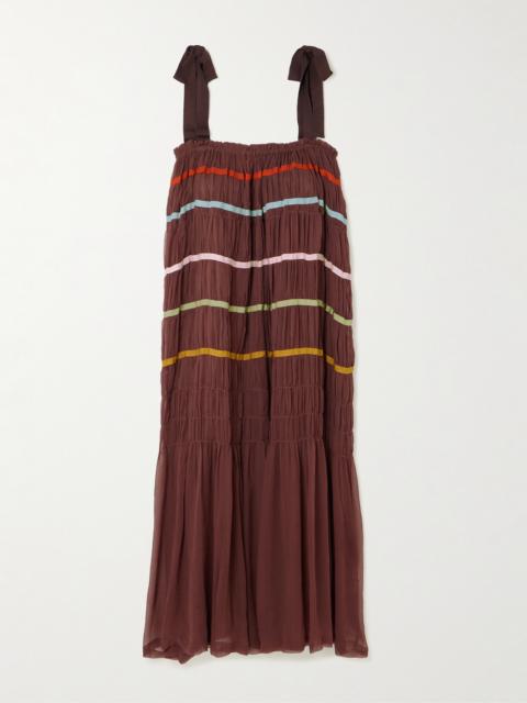 Emrys Clove Aurora Tiered Striped Gauze Midi Dress