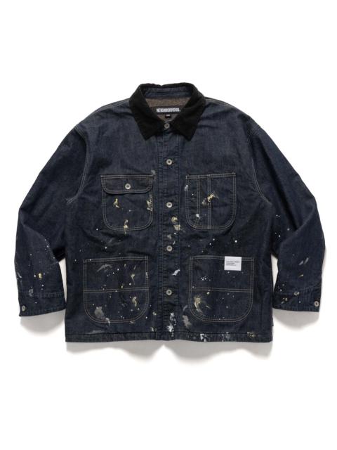 Corduroy Collar Washed Coverall Jacket Indigo
