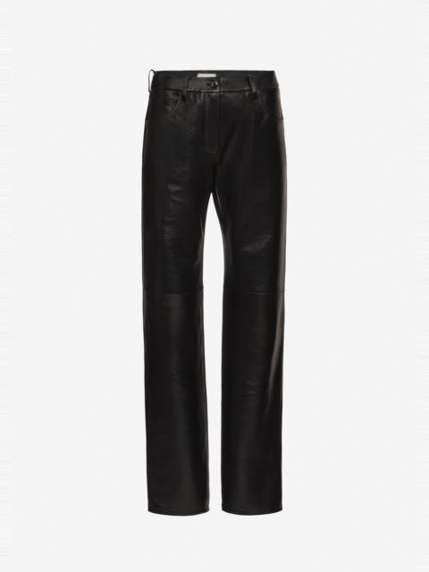 Leather straight-leg pants in black