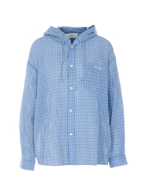 hooded checked-pattern shirt