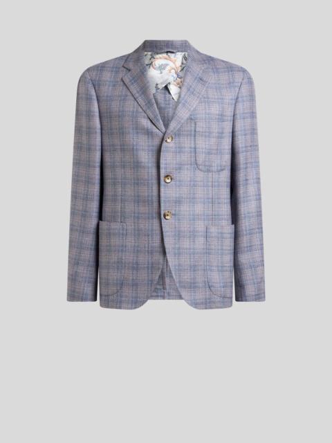 SINGLE-BREASTED SILK AND WOOL MOULINÉ JACKET WITH CHECK MOTIF