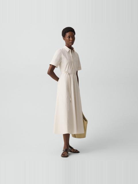 Belted Shirt Dress in Striped Cotton-Blend