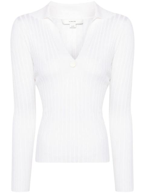 ribbed-knit polo top