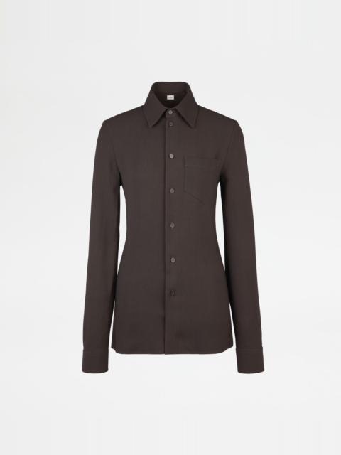 WOOL BLEND SHIRT - BROWN