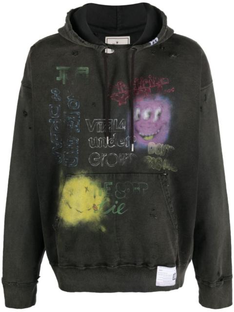 bleached-effect cotton hoodie