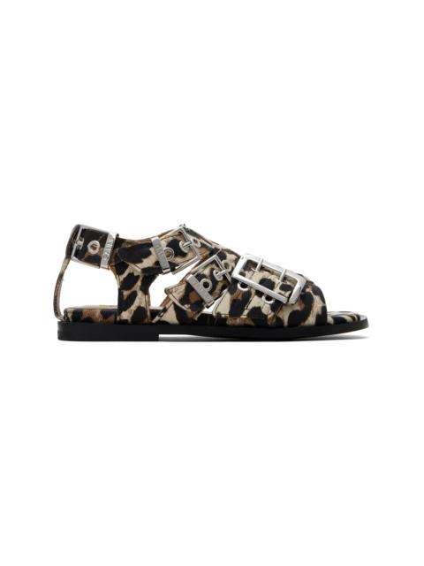 Beige & Black Feminine Buckle Strap Denim Sandals