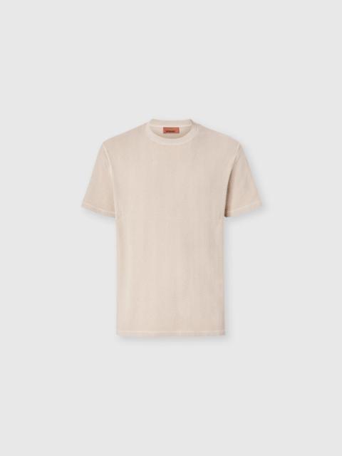 Crew-neck cotton and viscose T-shirt with tone-on-tone zigzag motif