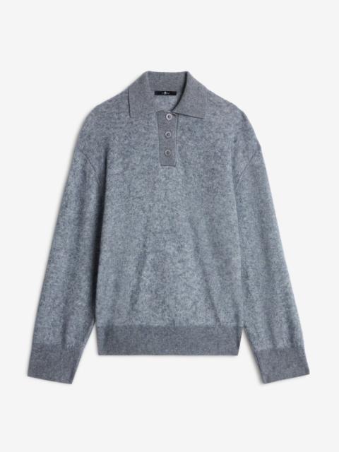 Cashmere Blend Fuzzy Polo Sweater in Grey