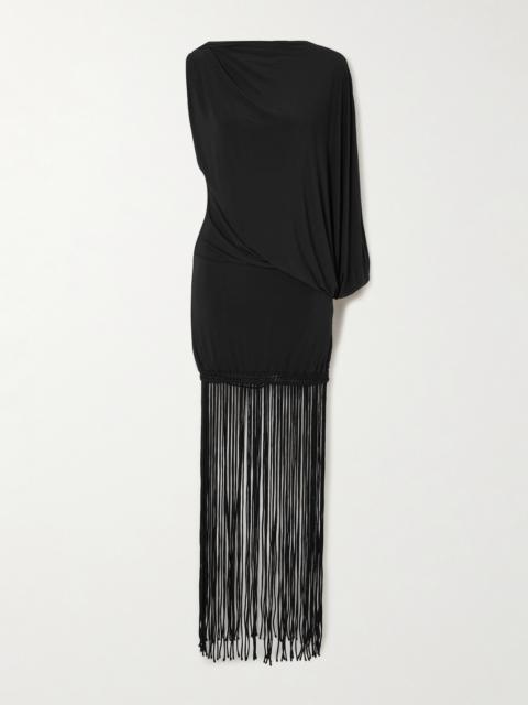 Colmar One-sleeve Fringed Draped Stretch-jersey Dress