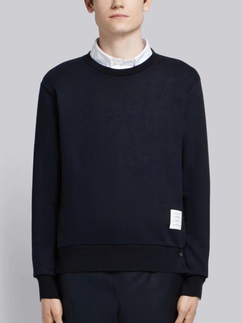 Navy Loopback Knit Center Back Stripe Crew Neck Pullover