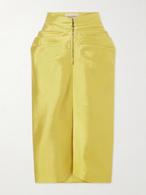 Ruched Silk-twill Midi Skirt