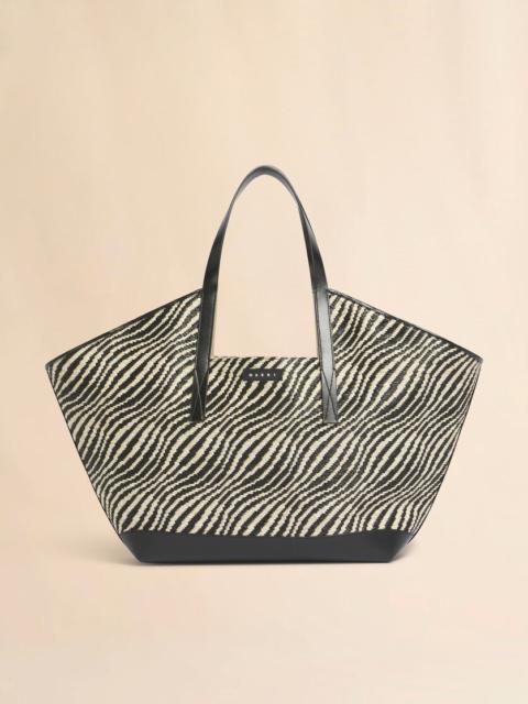 BLACK RAFFIA-EFFECT WAVES TOTE BAG