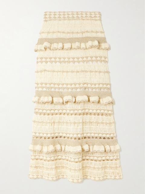 Wanderlust Ruffled Ruffled Pointelle-knit Maxi Skirt