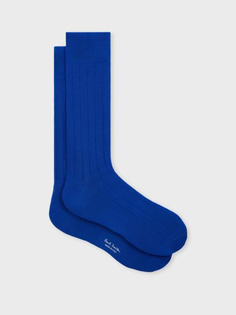 Bright Blue Ribbed Cotton Socks