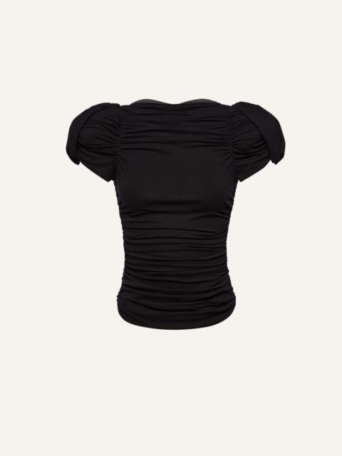 Puff sleeve ruched blouse in black