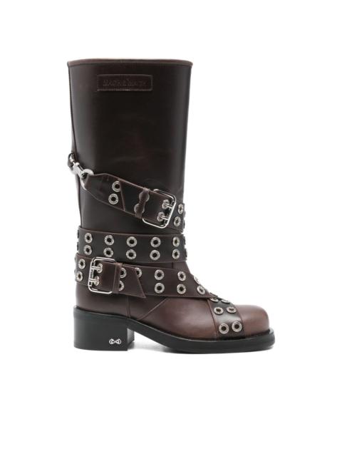 50mm buckle-belt leather boots