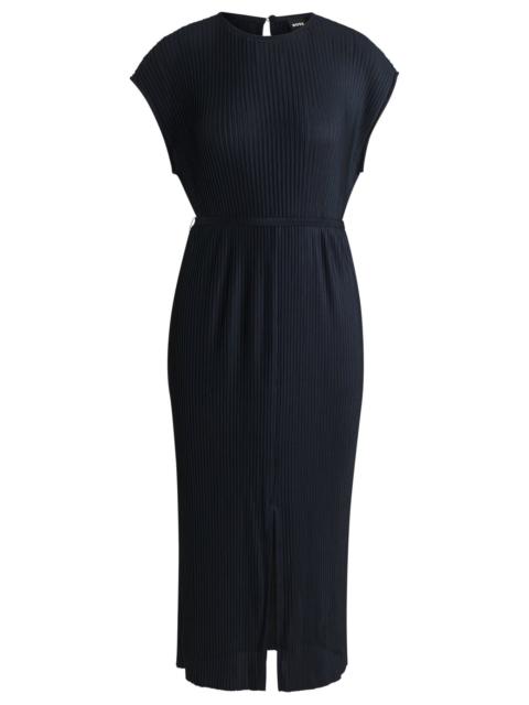 BELTED SLEEVELESS DRESS IN HIGH-SHINE PLISSÉ