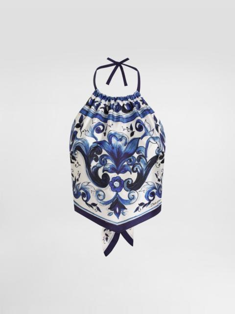 Majolica-print silk top