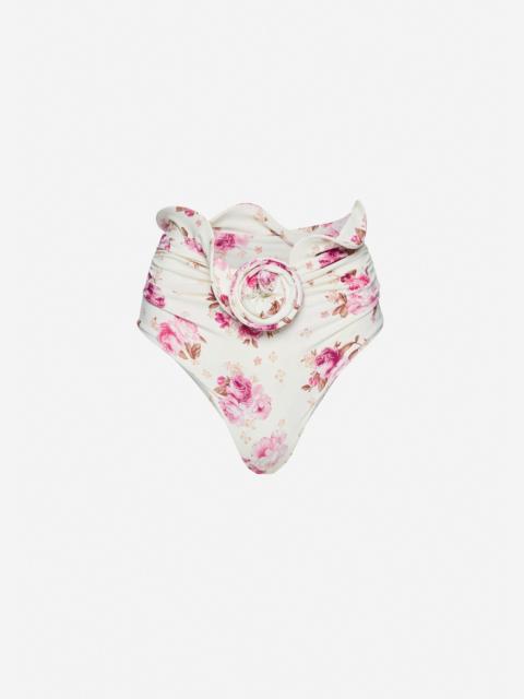 Sculpted waist swim bottom in cream floral print