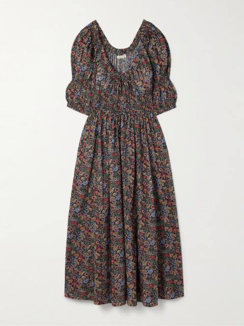 Ischia Shirred Floral-print Organic Cotton-voile Midi Dress