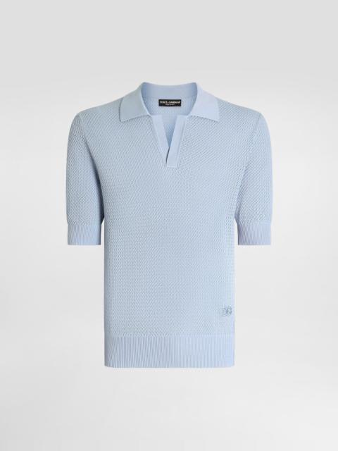 Micro-pattern cotton polo shirt