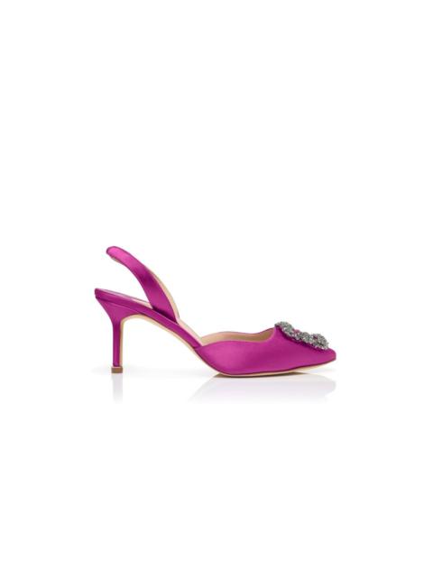 Pink Satin Jewel Buckle Slingback Pumps