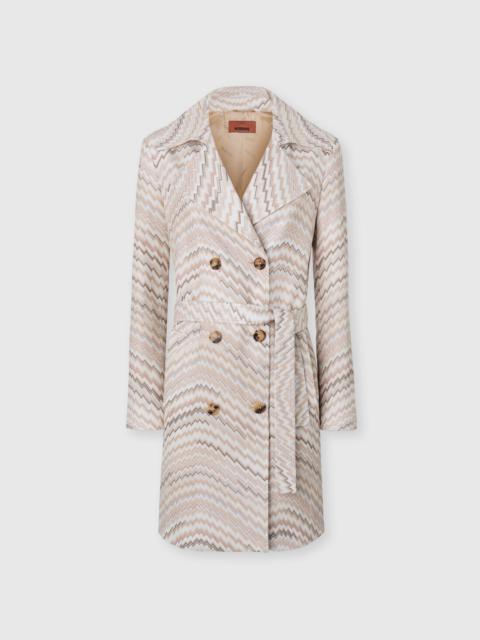 Double-Breasted Trench Coat with Wavy Zigzag Pattern