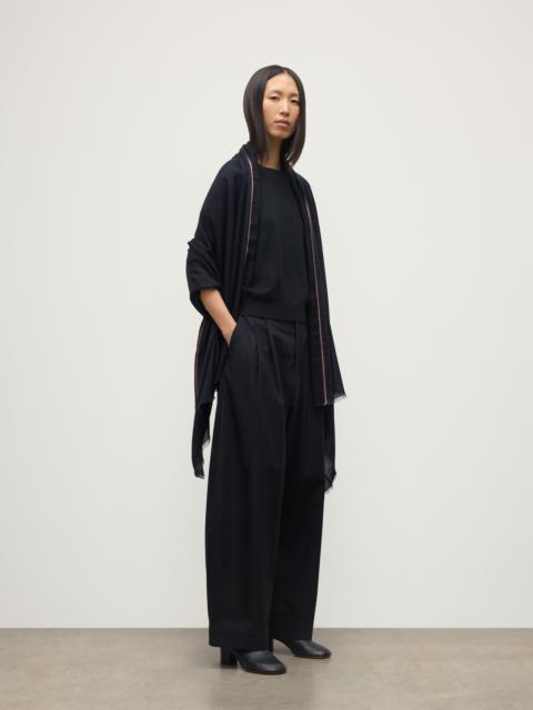 Ives Navy Chevron Border Cashmere Scarf