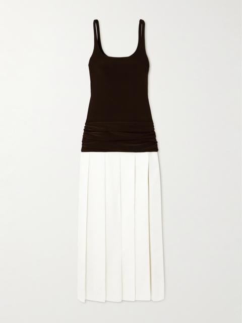 Liena Draped Pleated Jersey And Cotton-poplin Maxi Dress