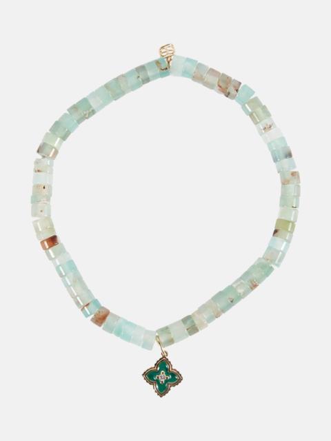 14kt gold Moroccan charm beaded bracelet with diamond