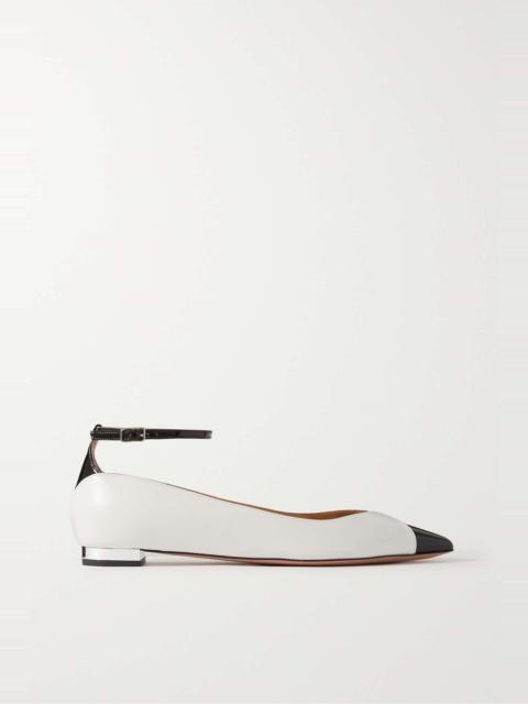 Pinot two-tone patent leather-trimmed smooth leather ballet flats
