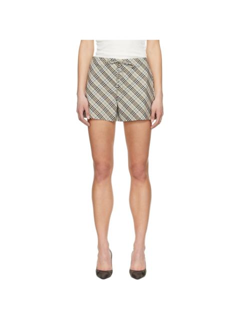 Beige Check Cotton Pyjama Shorts