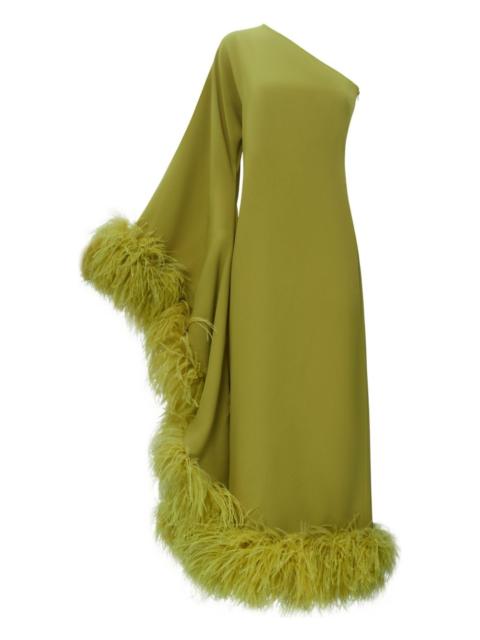 Baler feather-trimmed one-shoulder maxi dress