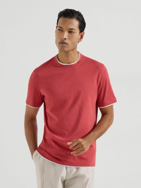 Cotton jersey crew neck T-shirt with faux-layering