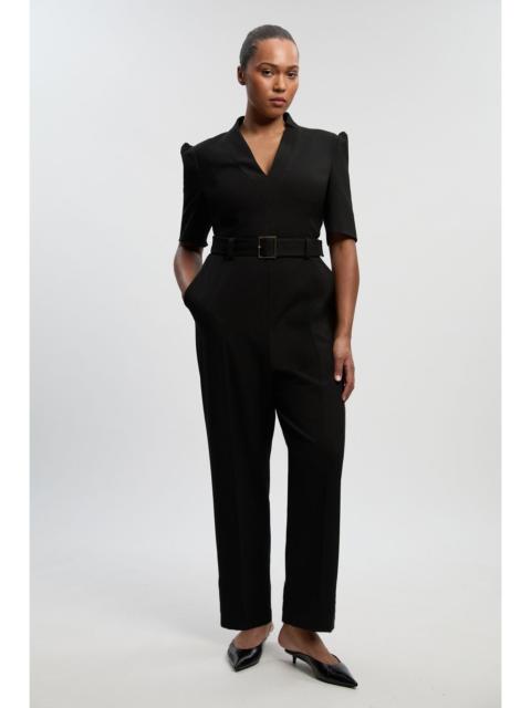 Plus Size Structured Crepe Forever Belted Jumpsuit