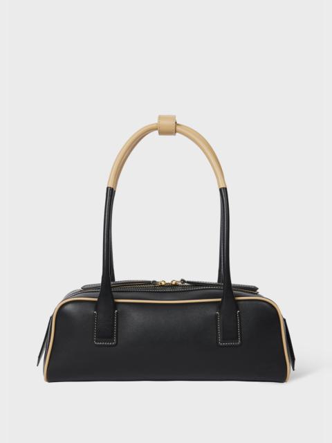 Women's Black Leather Top Handle Shoulder Bag