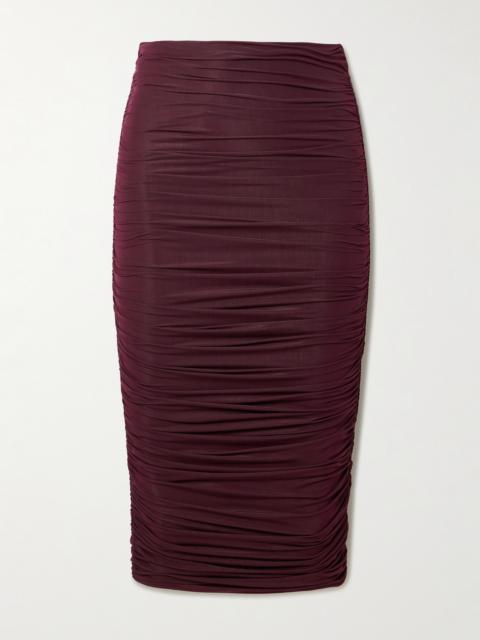 Dasos Ruched Stretch-mesh Midi Skirt
