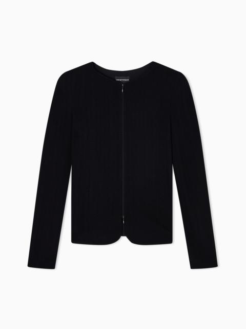 CHEVRON MOTIF JERSEY ZIP-UP JACKET