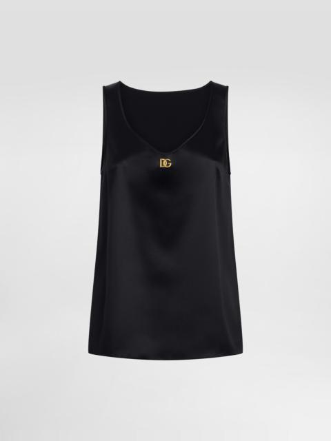 Satin tank top with DG logo pin